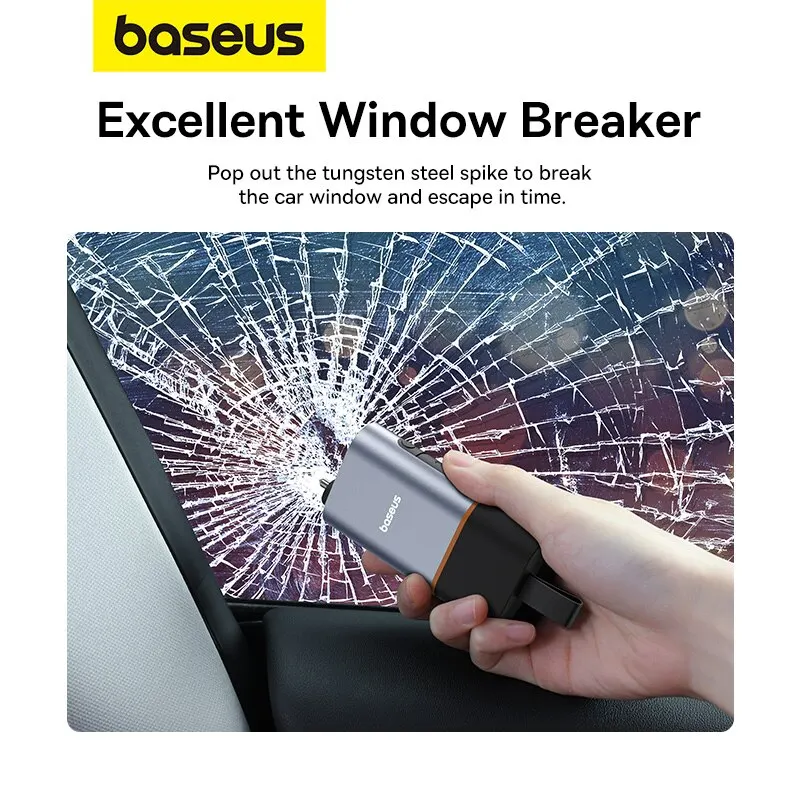 Baseus Car Emergency Safety Hammer 3 in 1 U-shaped Seat Belt Cutter Window Breaker Escape with Emergency Lamp Car Accessories view 2