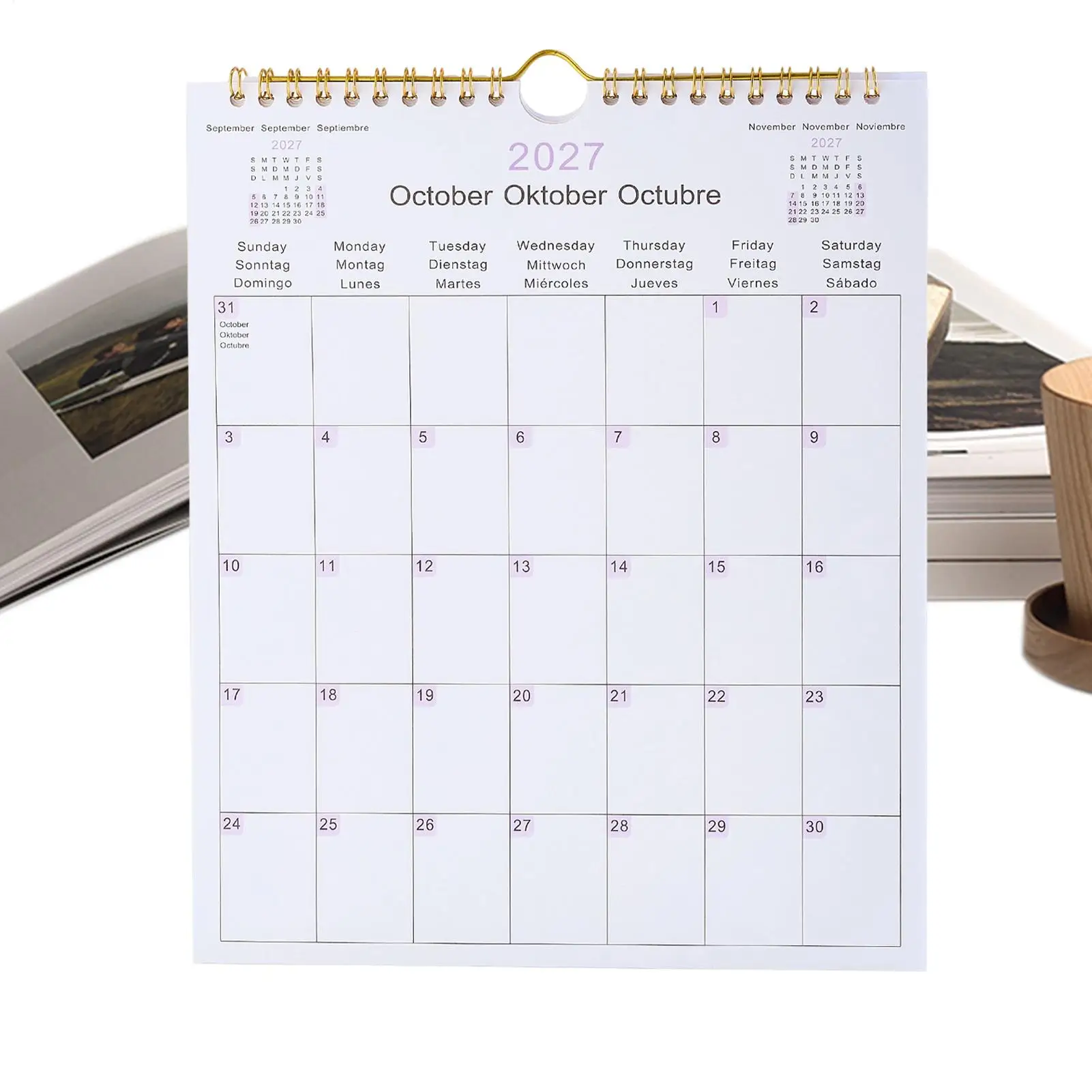 Trilingual Coil Wall Calendar Monthly Spiral Bound Appointment Schedule Organizer January 2027-December 2027 Family Calendar