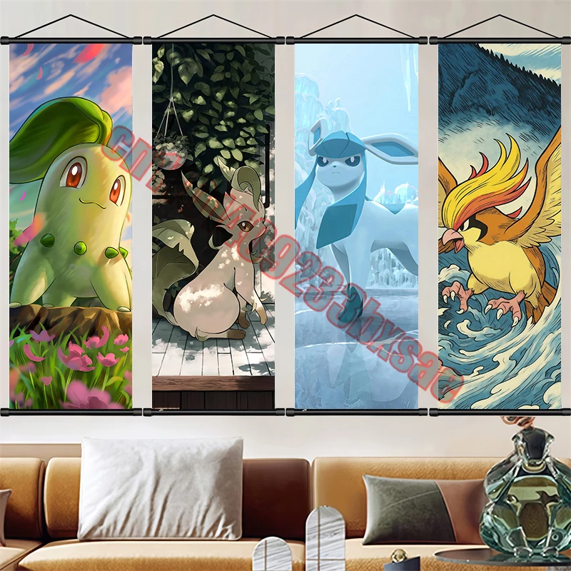 

Japanese Classic Anime Pokemon Pikachu, Eeve Premium Art Scroll Painting Suitable for Bedroom Living Room Wall Decoration Gift