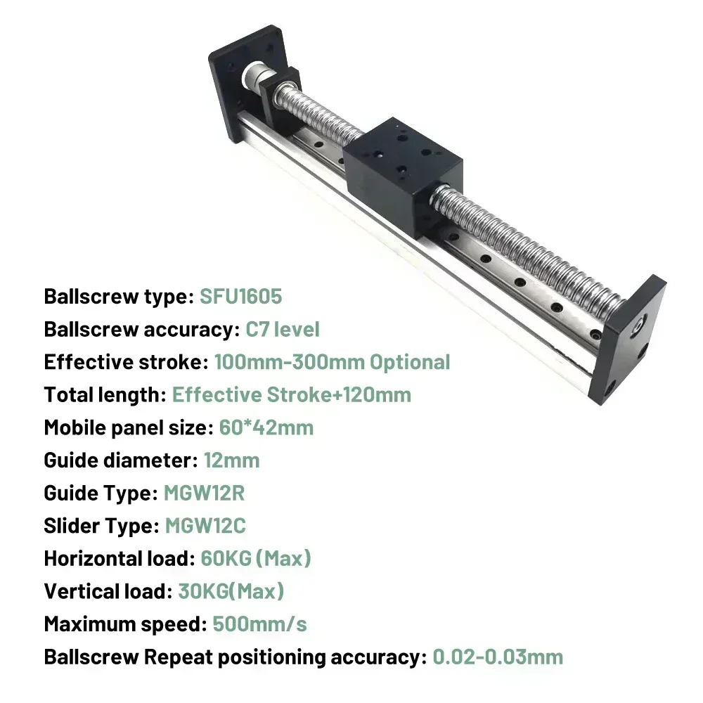 CNC 리니어 가이드 레일 테이블 키트 슬라이딩 테이블 60mm 너비 레일 볼 스크류 모션 스테이지 단일 축 Nema23 57 스테퍼 모터용
