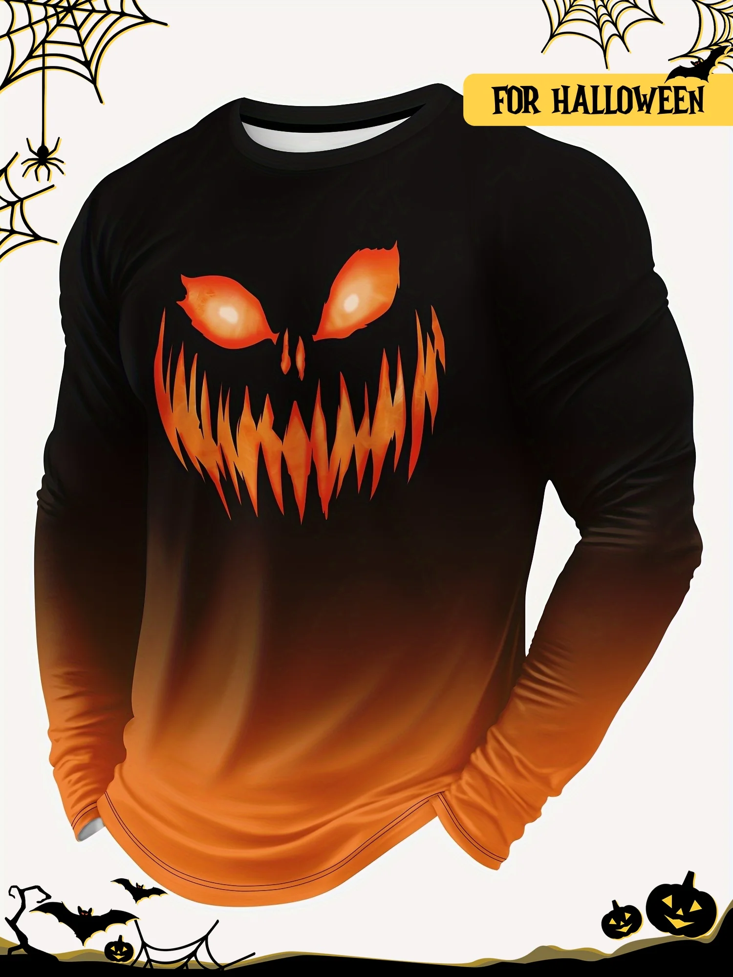 

2025 Мужская футболка с 3D принтом льва, оранжевая, черная, с длинным рукавом и графикой на все тело, для Хэллоуина, повседневная, комфортная ​
