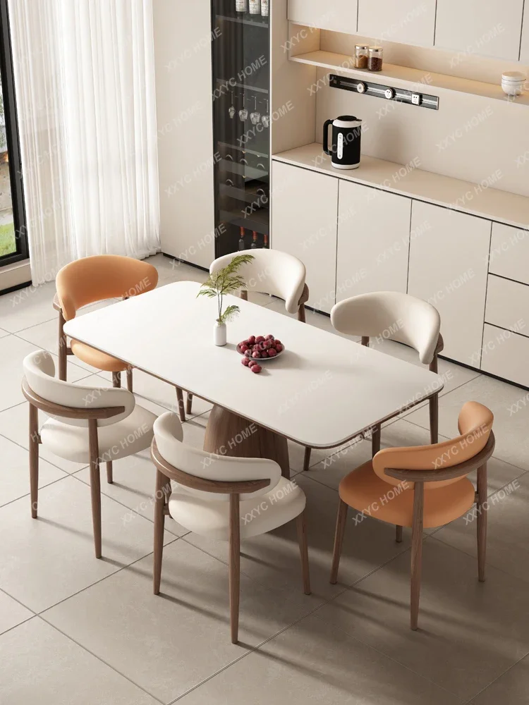 Nordic Solid Wood Stone Plate Dining Table Rectangular Home Modern Simple and Light Luxury Full Support Baseboard Dining Table