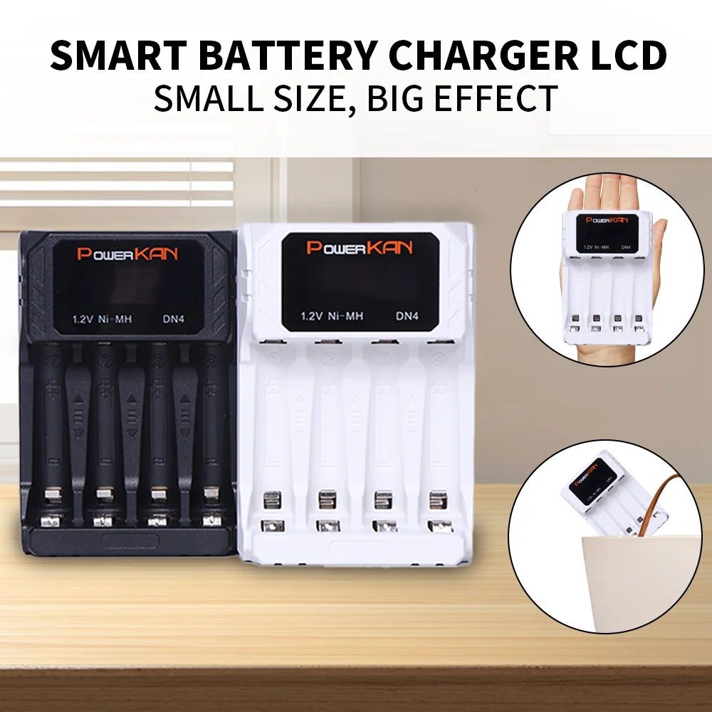 Powerkan dn4 batterie ladegerät mit lcd lade display für 4 1,2 v nimh/cd aa aaa batterien laden usb typ-c kabel