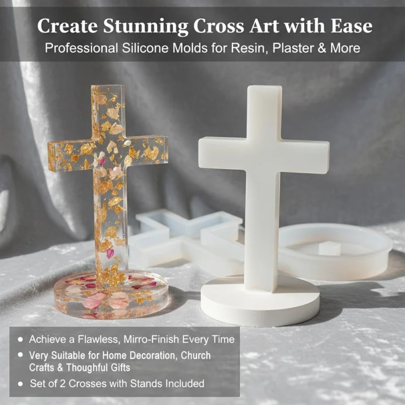 Two silicone molds with a base in the shape of a vertical cross，Can be used for making DIY Hanging candle decorations，As a bless - view 6