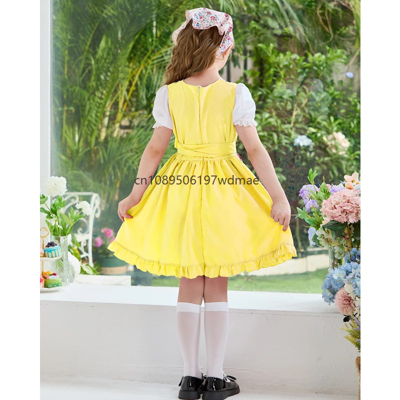 Pastoral Style Bavarian Folk Party Costume Floral Apron Clothes with Headscarf Princess Cosplay Stage Performance Outfits