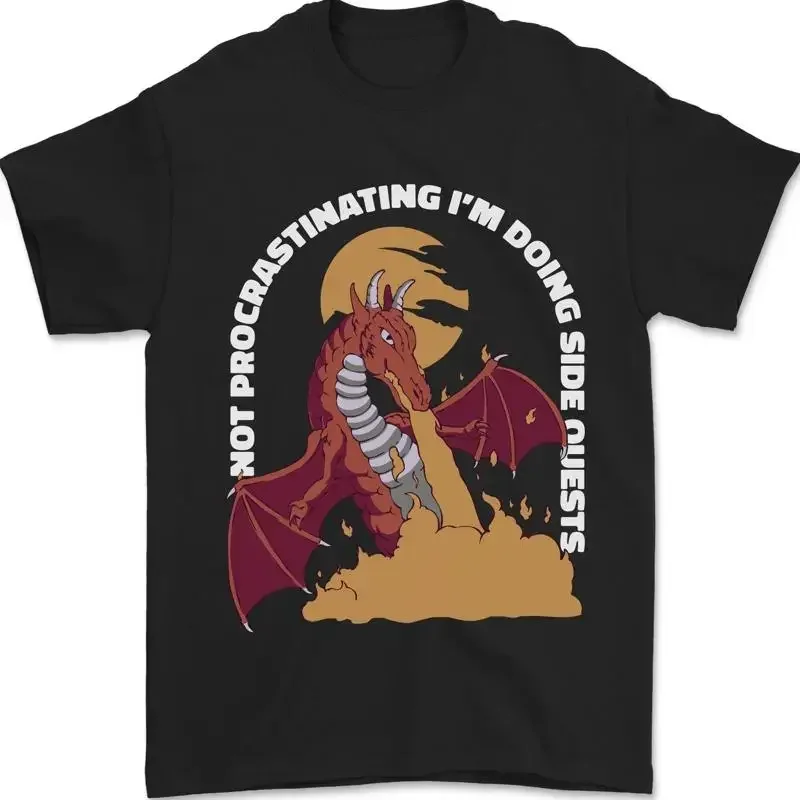 Camiseta Masculina 100% Algodão com Estampa de Jogo de RPG Divertido - Lateral Quests