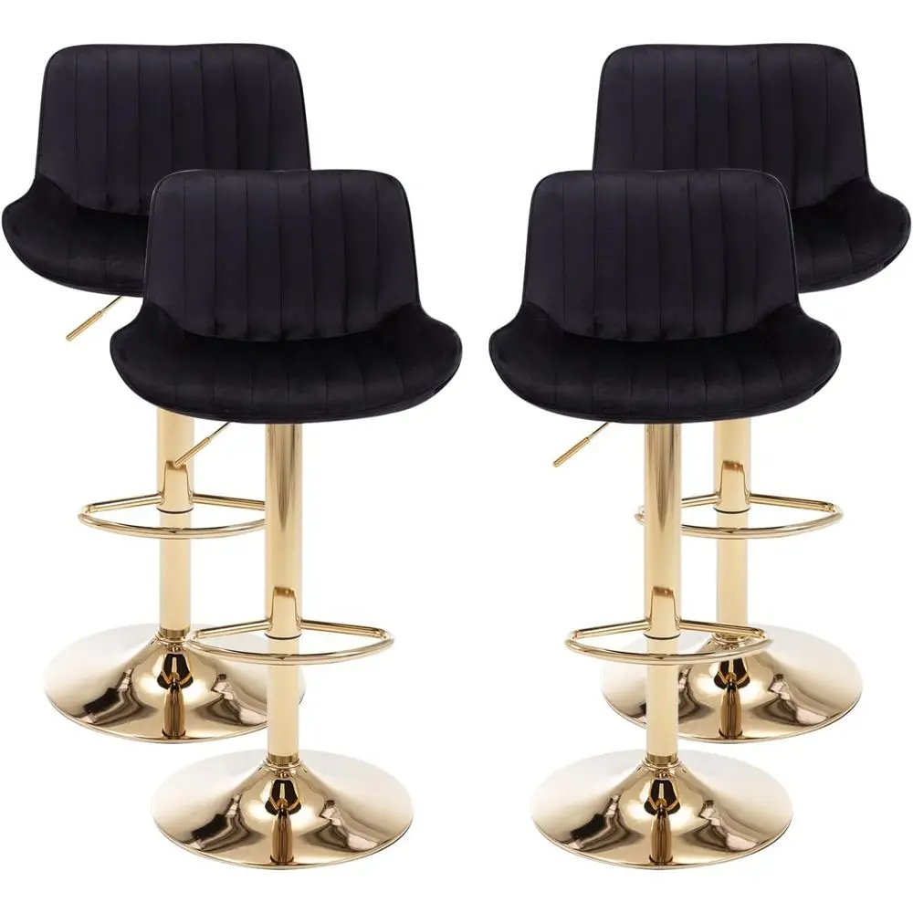 

Набор из 4 стульев с регулируемой высотой, вращающиеся барные стулья с обивкой из бархата для кухонного острова, паба (черный)