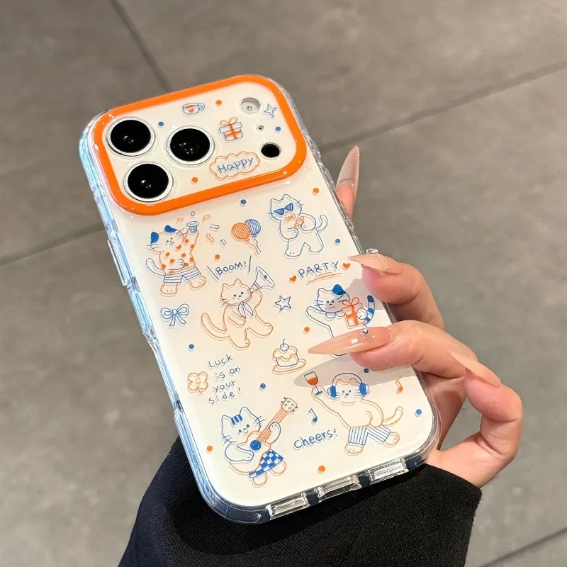 Cartoon Cute Line Cat Pattern New Creative Phone Case For iPhone 17 16 15 14 13 12 11 Pro Max Minimalist Protection Back Cover - view 4