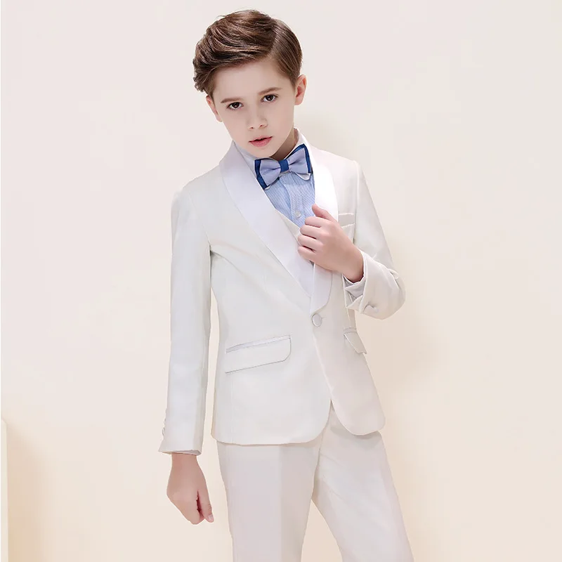 3-14 Years White Children Boys Wedding Suit Black Red Boys Suit Set Boys Suits Outfits Set Children Host Performance Costume Set