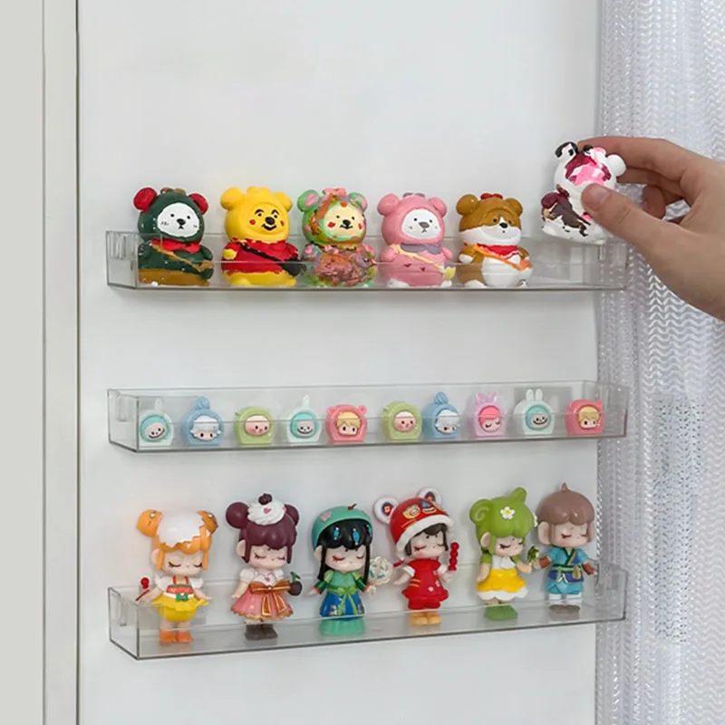 Wall Mounted Toys Figures Storage Rack Floating Shelf Transparent PET Display Stand Pop Figures Blind Box Organizer Holder Case