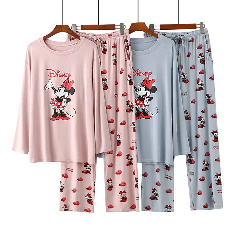 

Mickey Mouse Modal Pajamas Women's Spring Autumn Cartoon Long Sleeve Top Trousers Casual Home Clothes Sleepwear Suit
