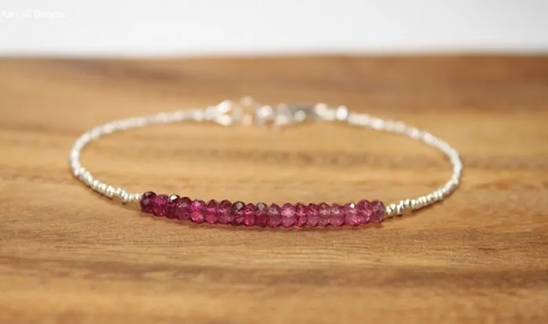 Pink Tourmaline Bracelet, Hill Tribe Silver Beads, Pink Tourmaline Jewelry, Layering, Minimalist, October Birthstone