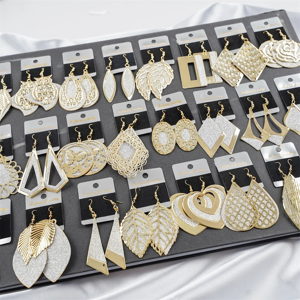 20Pairs/Lot Modern Unique Frosted Natural Leaf Big Long Drop Dangle Geometry Earrings for Women Wedding Party Jewelry Gifts