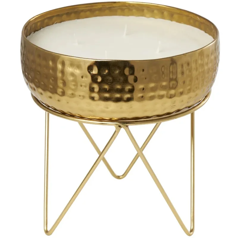 

Tool-NEW Gold Metal Roses in Paradise Scented Tall Hammered 70 oz 4 Wick Candle with White Wax