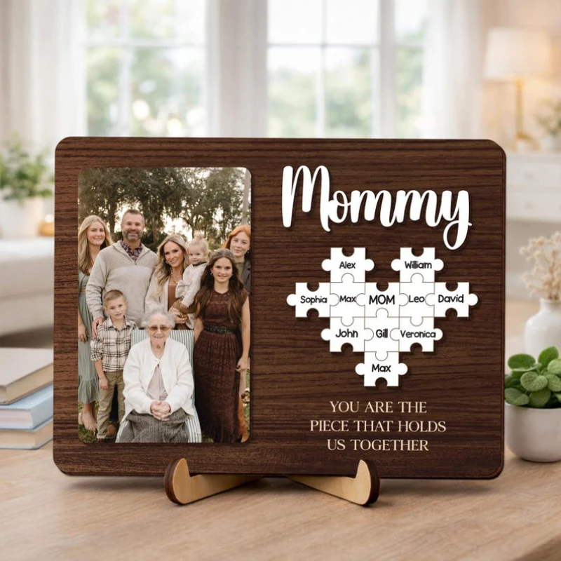 

Деревянная фоторамка-пазл для семьи с персонализированными именами, подарок на День матери, семейная памятная табличка «Ты — ключевая часть».