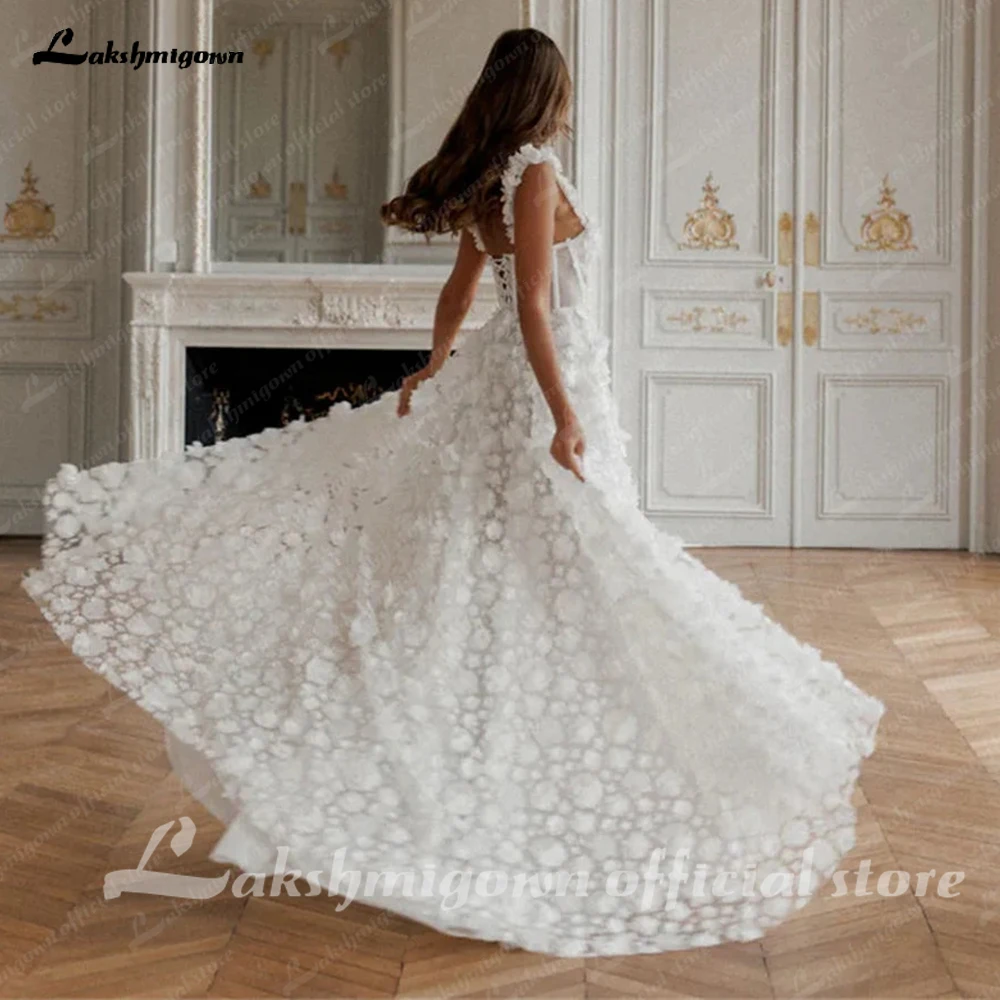 Lakshmigown Sweetheart Ivory Wedding Dress Princess 3D Flower Luxury Prom Dresses A-line Side Slits Bespoke Occasion Dresses