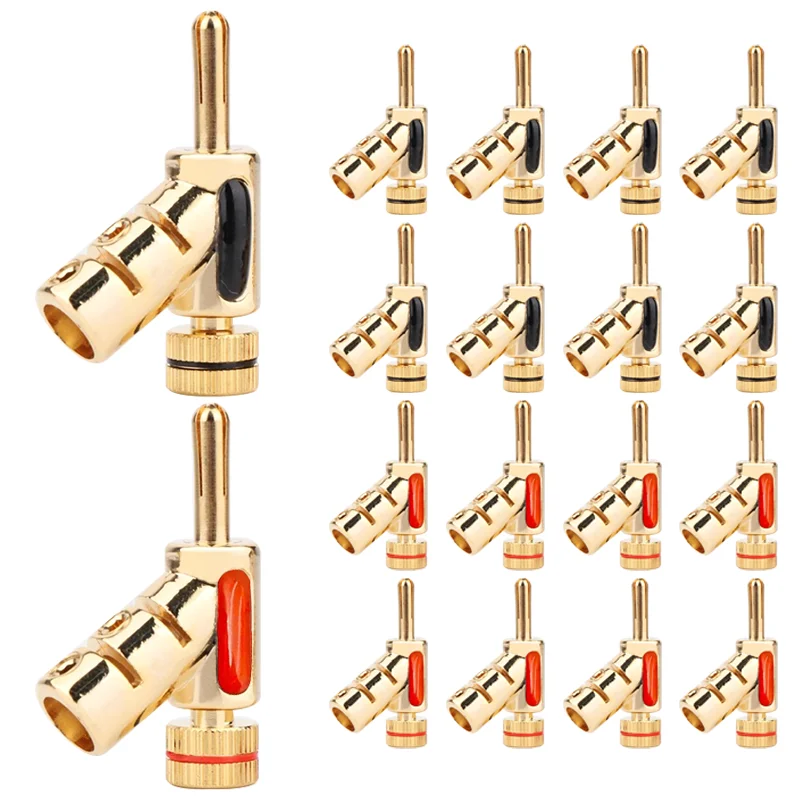 

4/20/100Pcs High Performance 24K Gold Plated Audio Banana Connectors 45Dgree Locking Banana Plug