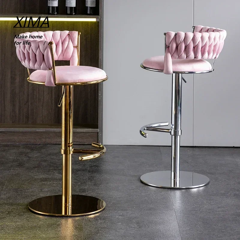 

Modern simple bar chair home lift rotating golden American minimalist light luxury front bar stool internet celebrity high stool