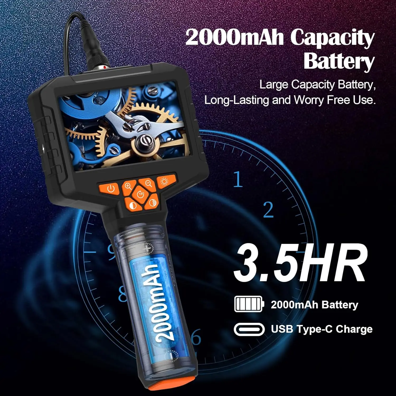 Inspection Endoscope Camera with 8 LED Light, 1080P HD Borescope 4.3" IPS Screen, 16.5Ft Semi-Rigid Cord for Sewer Drain Pipe