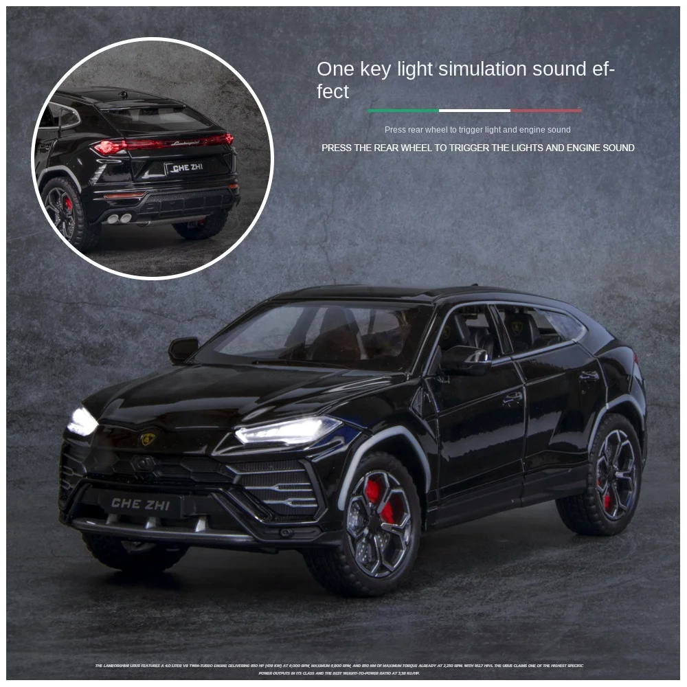 

1:24 Lamborghini URUS Bison Alloy Model Comeback Sound and Light Simulation Toy Car Boy Display Gift