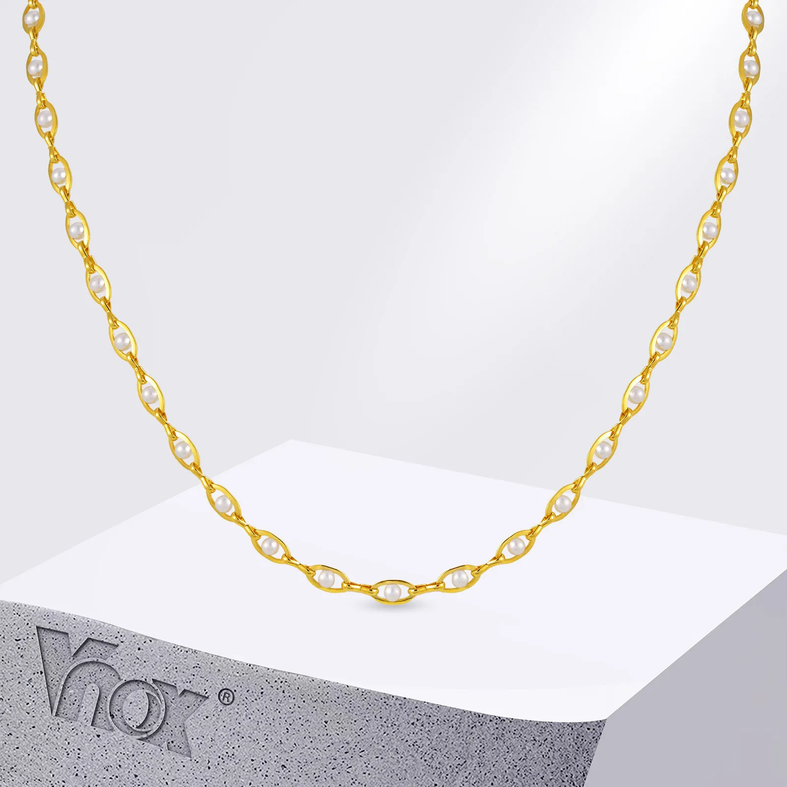 

Vnox Oval Hollow Small Pearl Chain Necklace Metal Lightweight Choker Collar For Women Neck Fashion Jewelry Gifts