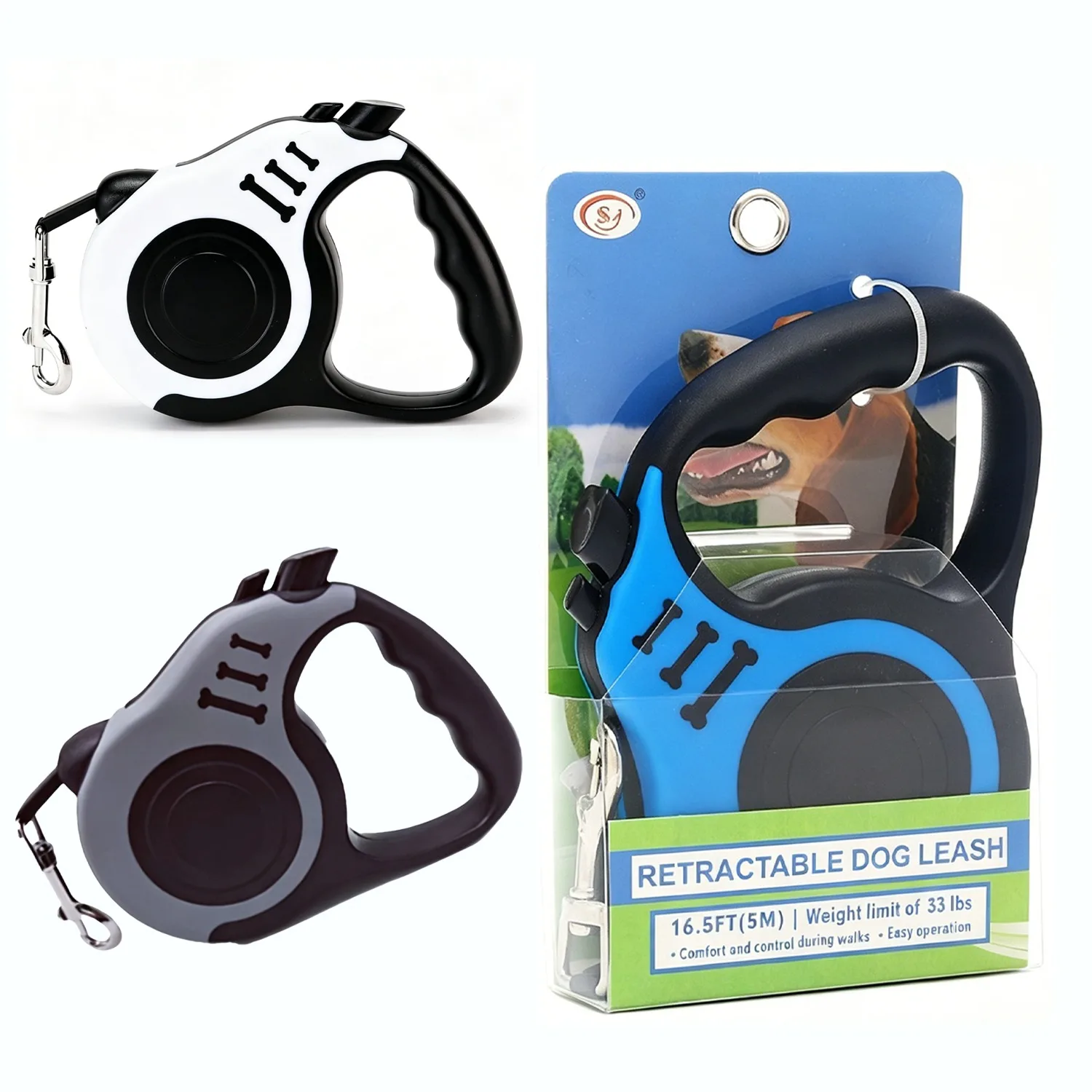 Retractable Dog Leash 5M, Heavy Duty Anti-Slip Handle Pet Walking Leash, One Button Lock 360° Tangle-Free for Small Medium Dogs