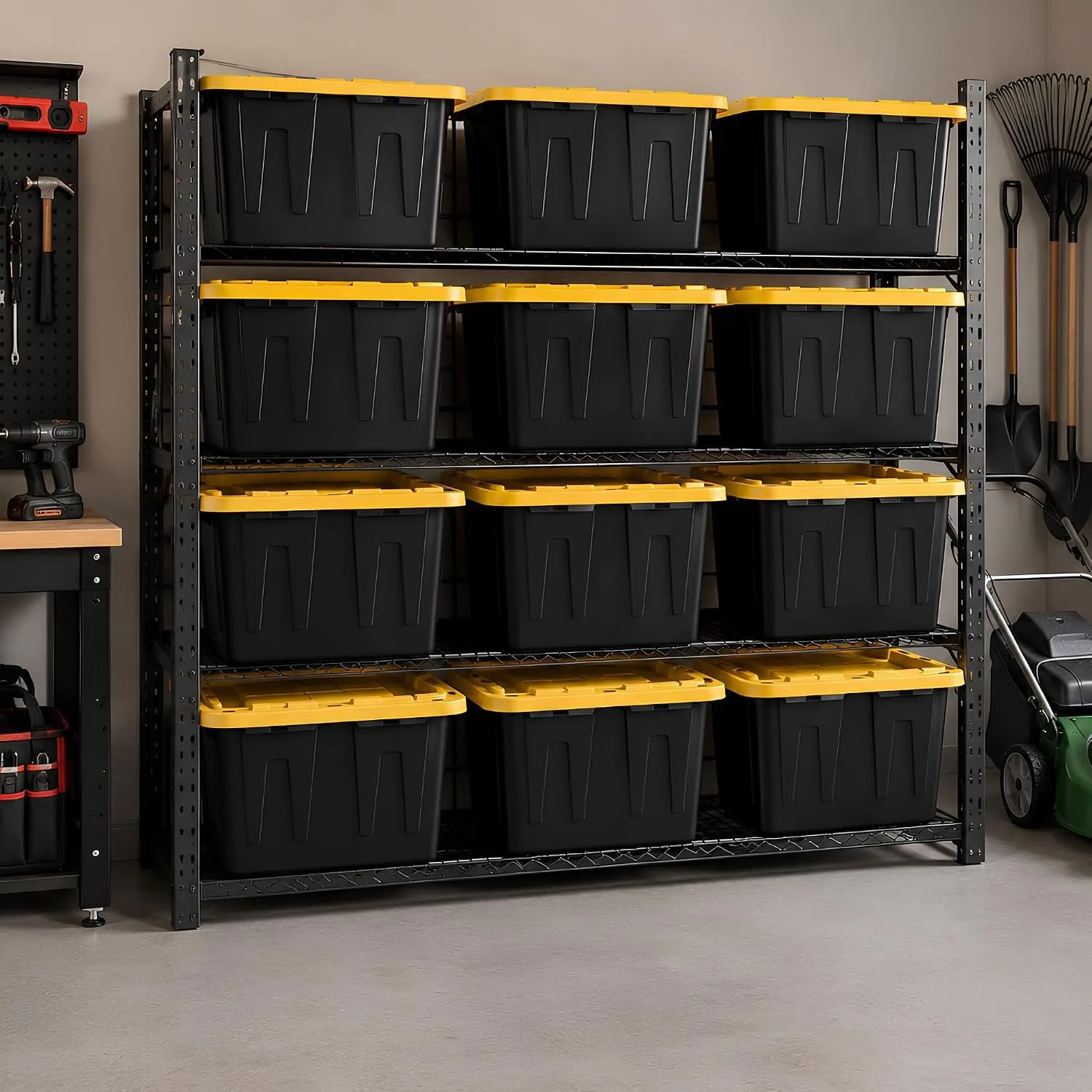 12-Pack Heavy Duty Storage Totes with Lids, 27 Gallon - Stackable Plastic Storage Bins, Industrial Organizer Containers for Garage, Closet, Basement, Office, Moving & Outdoor Storage view 6