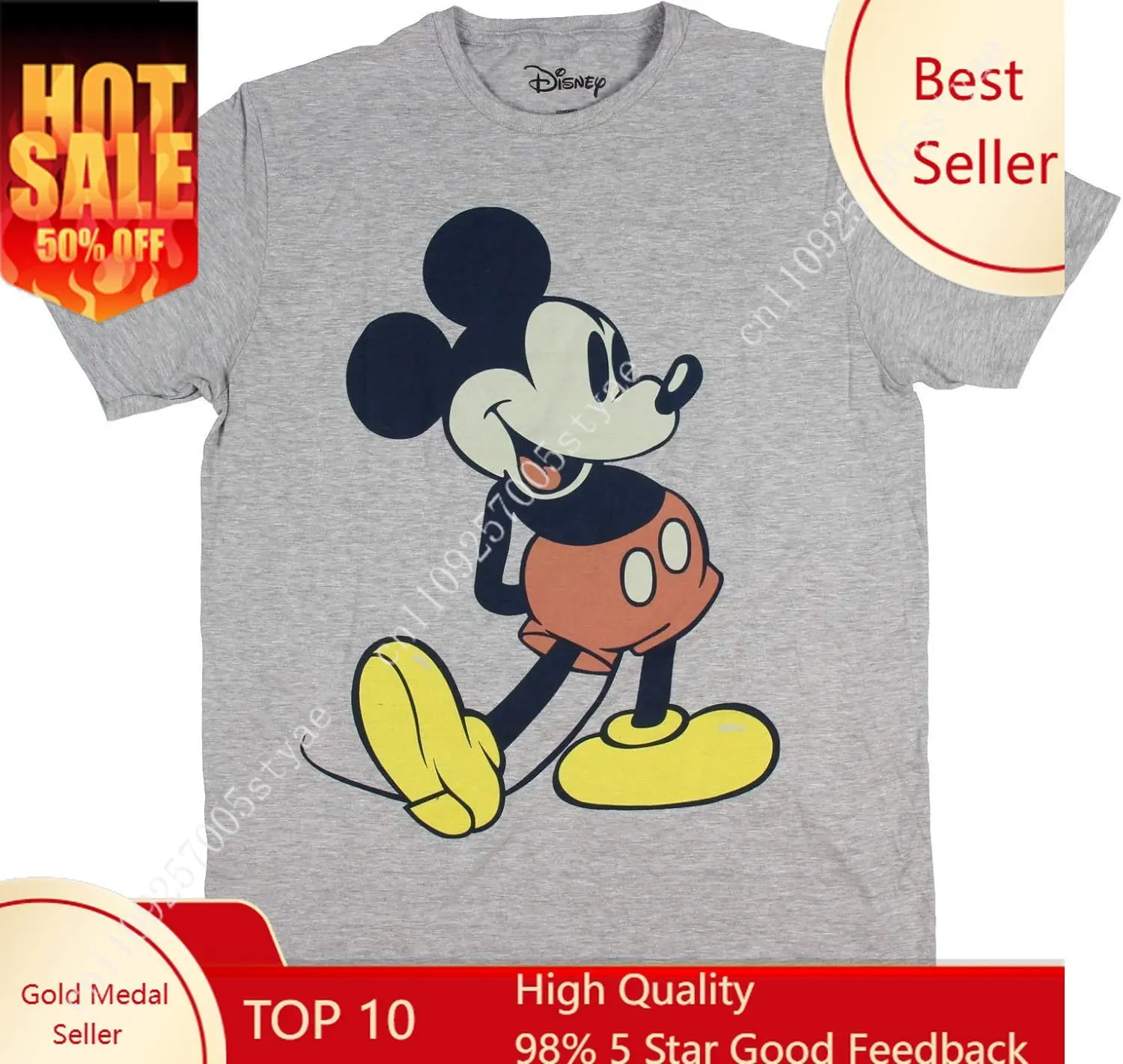 

Disney Men's Giant Mickey Mouse Gray Graphic T-Shirt