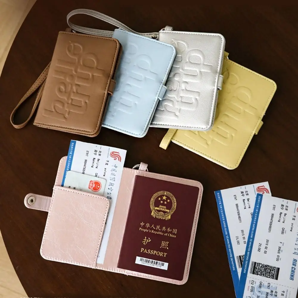 

Portable PU Leather Passport Holder Hanging Rope Letter Passport Clip Multifunctional Card Case Storage Card Bag Women