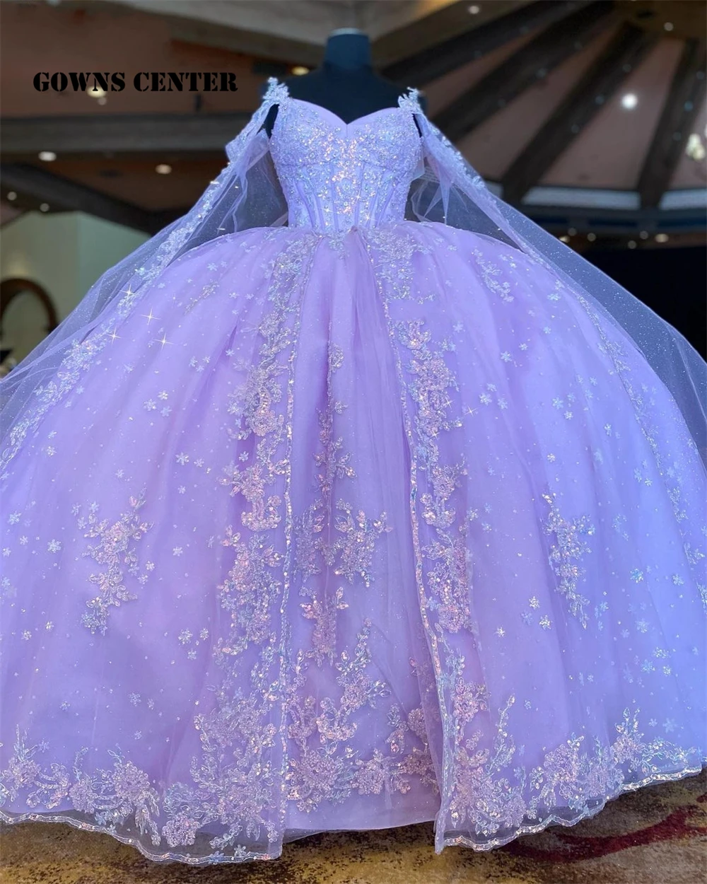 Light Purple Quinceanera Dresses Ball Gown Birthday Party Dress Lace Up Graduation Gown With Cape quinceanera de 15 anos 2022