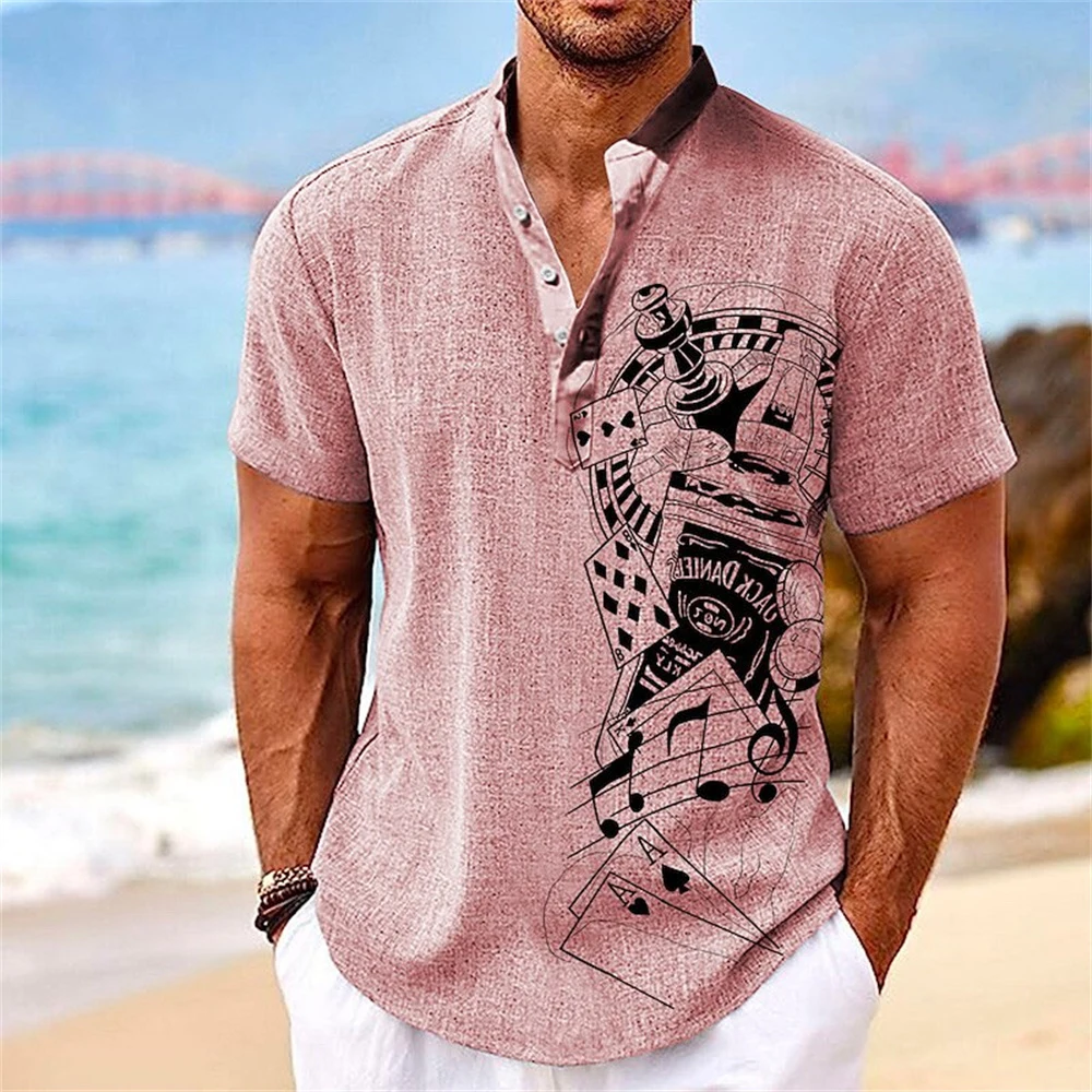 Summer Men Henley Shirt Short Sleeve Tops 3d Great Voyage Graphic Clothe Fashion Designer Apparel Streetwear Mens Hawaiian Shirt