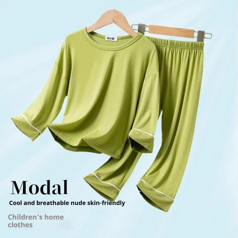 

Kids Modal Pajamas Set Long Sleeve Round Neck Loose Fit Home Clothes Summer Thin Comfortable Loungewear for Boys Girls 8 10 12 Y