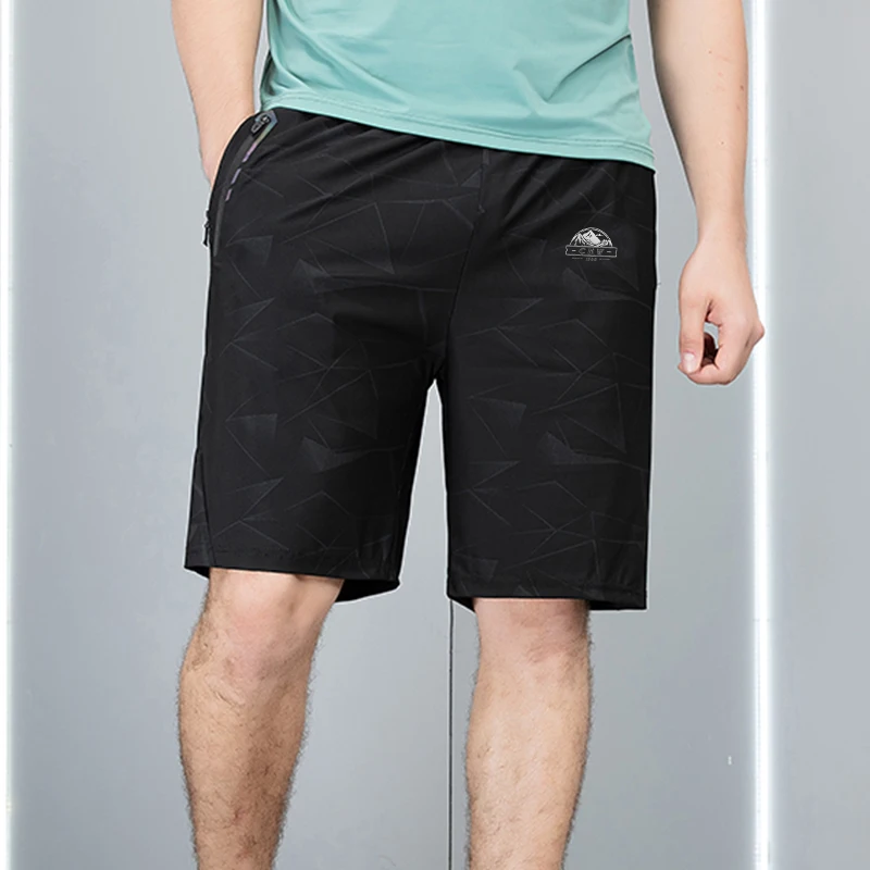 Fashion Men's Shorts Classic Casual Versatile Men's Shorts ﻿Drawstring Elastic Waistband Black Geometric Pattern Men's Shorts