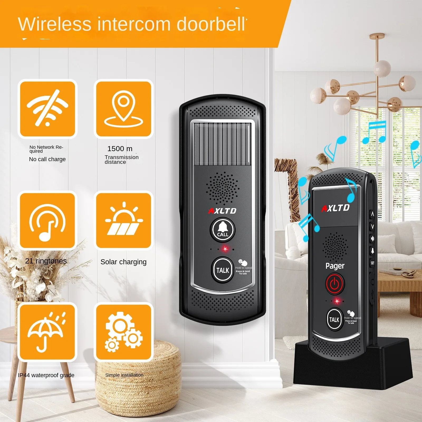 T016 Solar Wireless Intercom Doorbell Long-distance Building Through The Wall Non-visual Intercom Doorbell