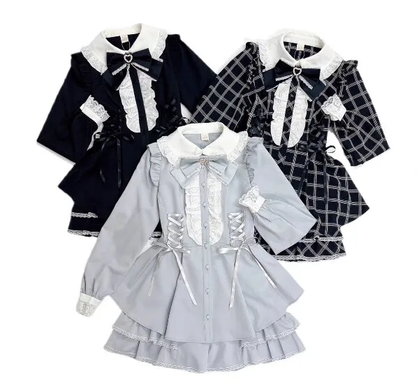 

Lolita Dress Set Women Outfit Japanese Cute Girl Mini Mass Production Sweet Bow Short Sleeve Cake Dress Shorts Two-piece Sets