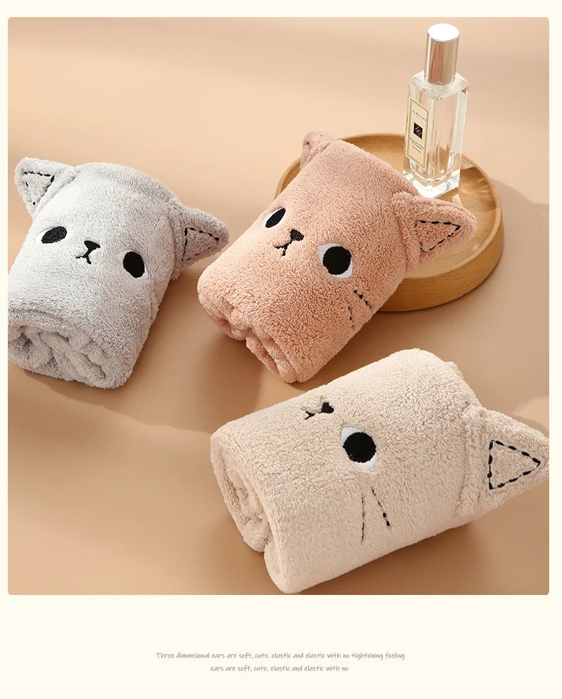 Katzen-Korallen-Fleece-Stirnbänder für Frauen, niedliche weiche Haarschleifen, Stirnband, Haarbänder, waschbares Gesicht, Make-up, Turbane, Bandage, Mädchen-Accessoires – Detail 13