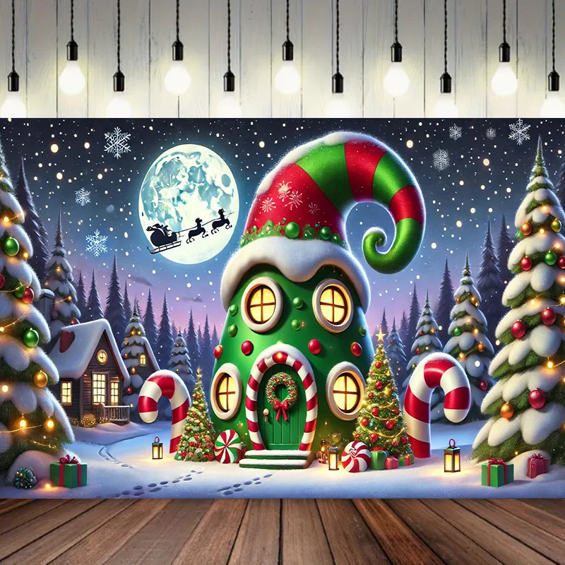 

1 рождественский сказочный домик, полиэстеровая фоновая ткань, фотофон, многоцелевой баннер для внутреннего праздничного украшения