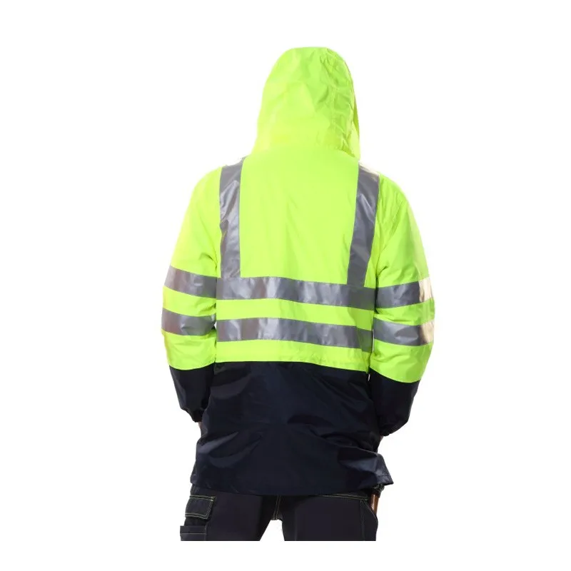 High Visibility Waterproof Safety Jacket Detachable Cotton Liner Reflective Men\'s Construction Workwear Warm Parka for Winter