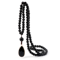 6mm Natural Stone Black Obsidian Tiger-eye Beads Necklaces Men Handmade Knotted 108 Mala Necklaces Women Yoga Meditation Jewelry