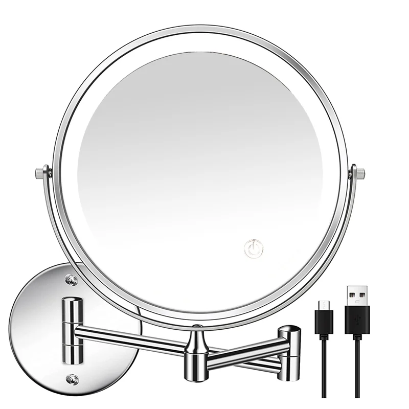 8In Chargeable Wall Mounted Vanity/Bathroom Double Side Mirror 1X/10X Enlarge LED&3Color Temp Touch Screen 360° Rotat A