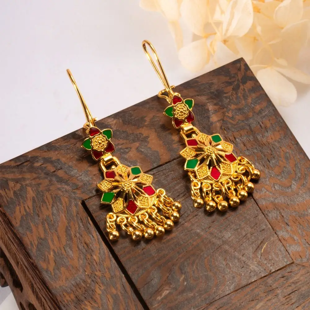 Luxury Tassle Drop Earrings Gifts Ethnic Style Gold Color Dangle Earring Brass Dubai India Style African Bridal Earring Women