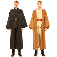 Mens Anakin Skywalker Cosplay Costume Jedi White Tunic Hooded Cloak Robe Knight Uniform Suit Halloween Outfit