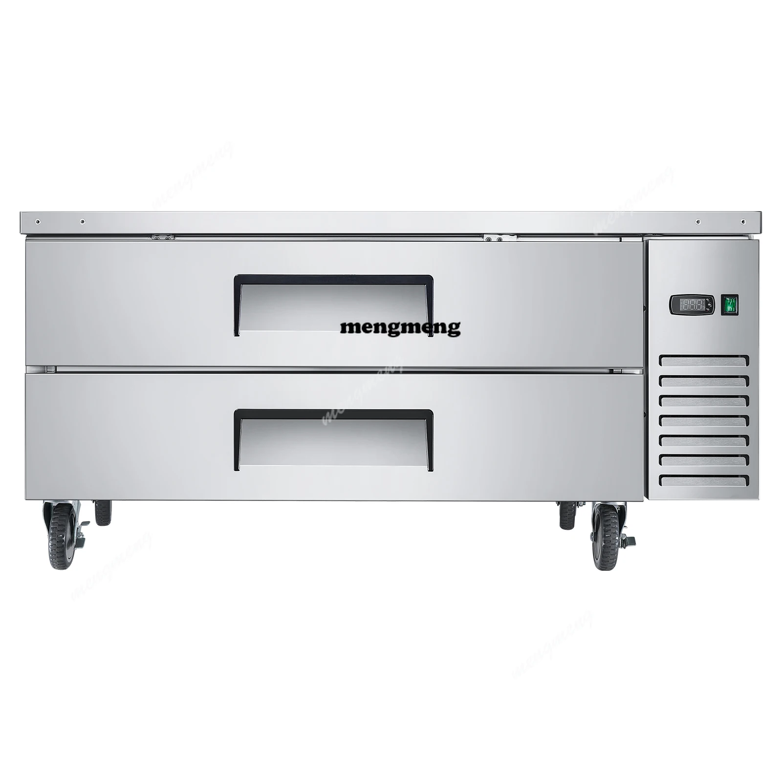 Chef Base Refrigerator 52 Inch W Commercial Chef Bases Worktop Refrigerators 2-Drawer Under Counter Fridge with 8 Pans