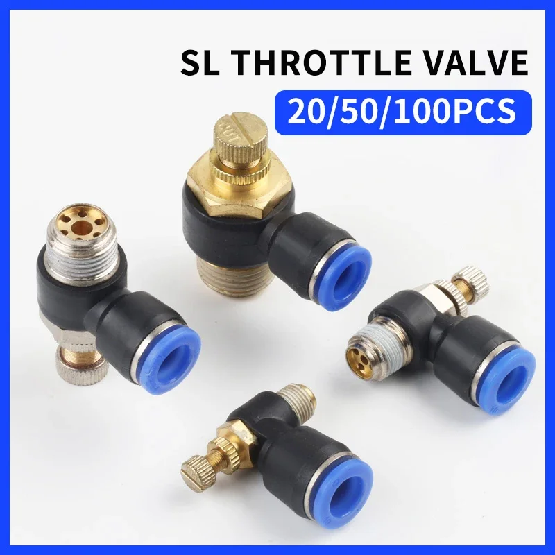 

20/50/100 Pcs Pneumatic Gas Pipe Quick Connector Throttle Valve SL8-02 Adjustable Cylinder Speed Control Valve Speed Control Swi