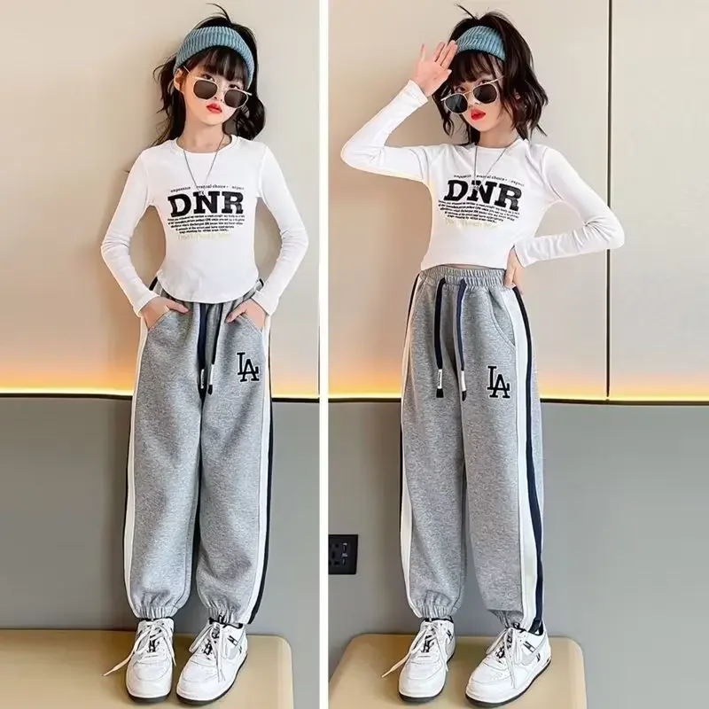 

Autumn Girls' Casual Pants Korean High Street Hip-hop Style Children's Sports Pants Spring High Quality Children's Clothing 2024