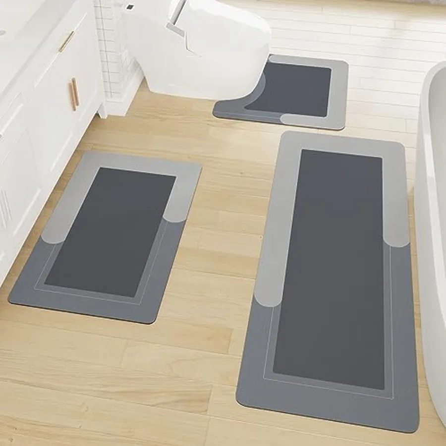 

Bathroom Rugs Set 3 Pcs Bath Mat with Toilet Mats U-Shaped Non-Slip Water Absorbent Rubber Bathroom Mats for Tub Shower and Bat