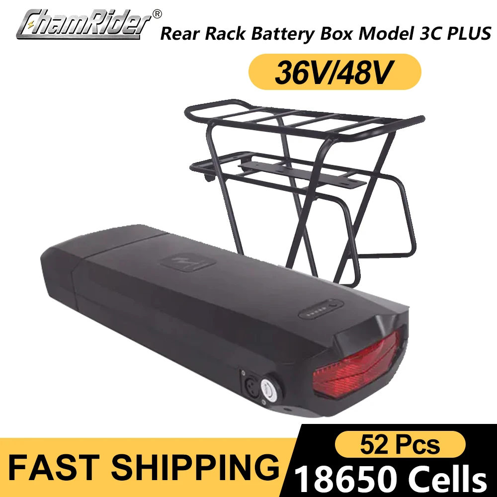 ChamRider-Rear Rack RB-3 Ebike Battery Case,Electric Bike Battery Box,Double Layer,Luggage Rack,Reention, 10S5P,13S4P ,48V,36V