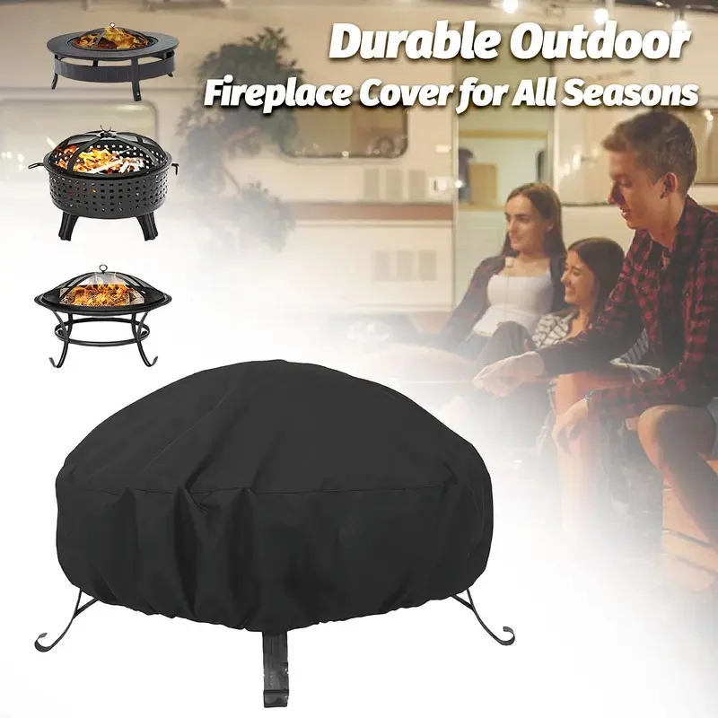 Heavy-Duty Fire Pit Cover with Drawstring Closure - Compatible with Most Round & Square Fire Pits, BBQ Grills, Outdoor Fireplace