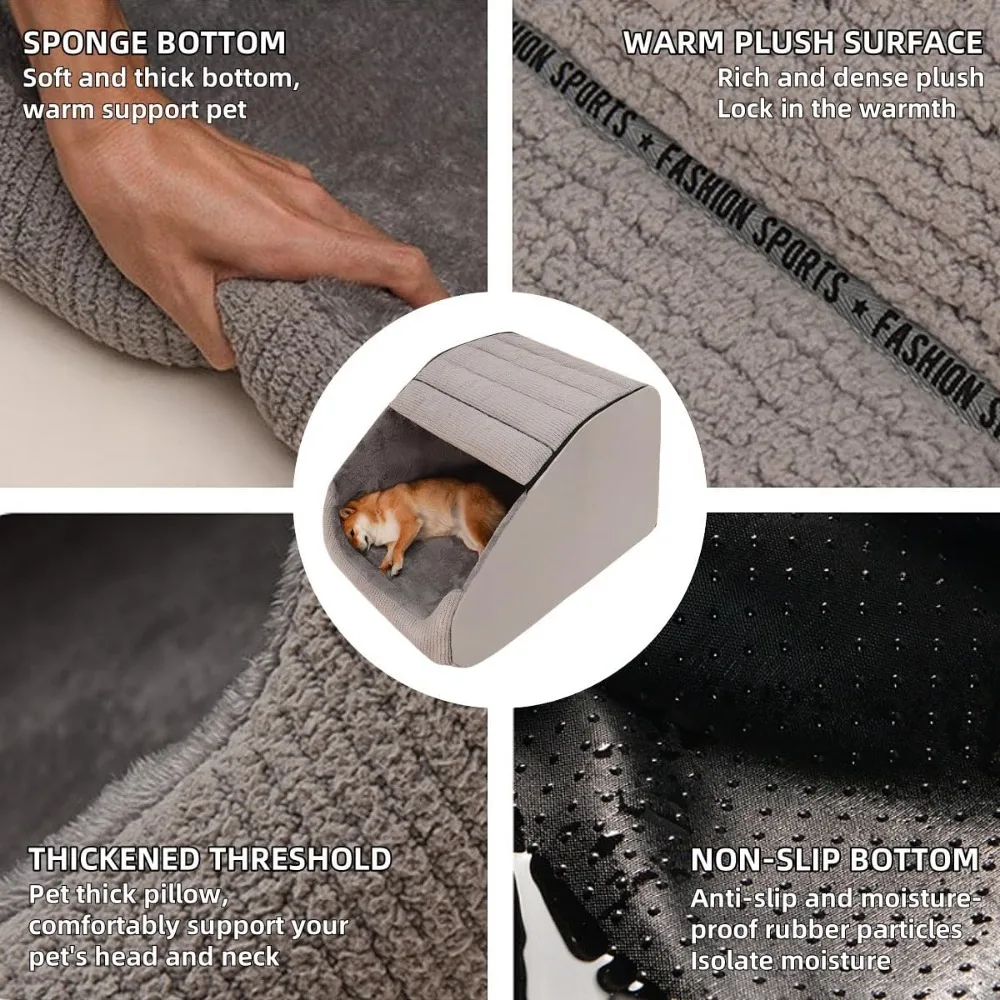 منزل سرير كلب كبير جدًا، منزل كلب مريح داخلي، إسفنجة ذاكرة، وسادة سرير على شكل كهف كلب من القطيفة مع قاعدة غير قابلة للانزلاق للمتوسط #3