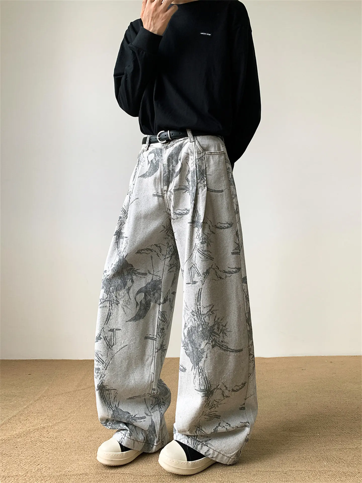 Women's Grey Baggy Jacquard Jeans Grunge Hiphop Oversize Jean Pants Vintage Harajuku Denim Pants Alternative Clothes Autumn 2026 view 6